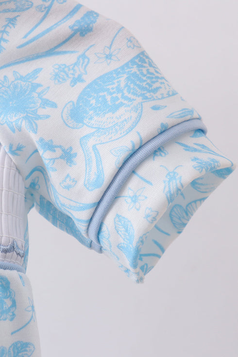 Blue bunny smocked peter pan collar bubble