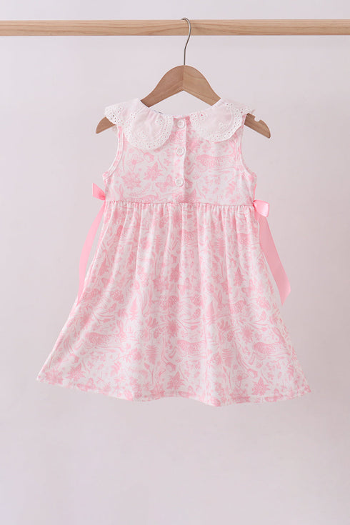 Pink bunny smocked lace collar dress