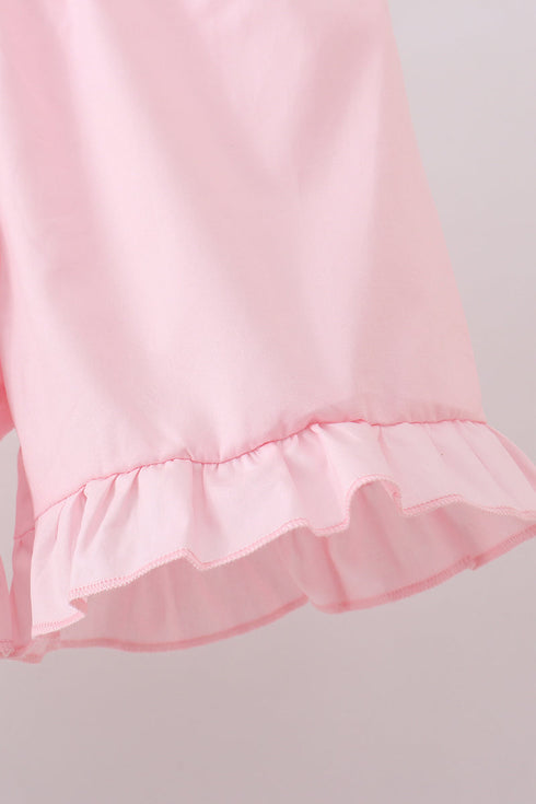 Green swiss dot cross sheep ruffle shorts set