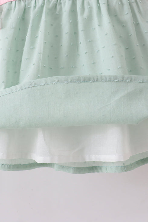 Green swiss dot cross sheep ruffle shorts set
