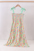 Pink floral smocked tiered dress