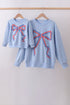 Blue hand-sewn bow mom&me sweatshirt