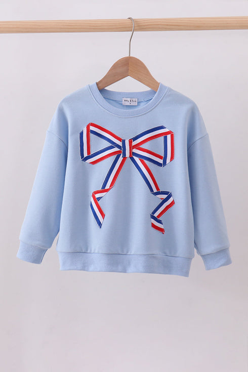 Blue hand-sewn bow mom&me sweatshirt