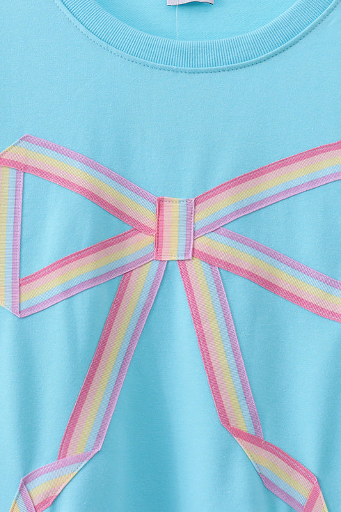 Blue bow hand-sewn mom&me sweatshirt