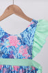 Blue marine creature print ruffle dress