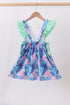 Blue marine creature print ruffle dress