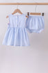 Blue seersucker bow smocked bloomer set