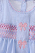 Blue seersucker bow smocked ruffle shorts set