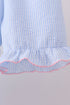 Blue seersucker bow smocked ruffle shorts set