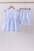 Blue seersucker bow smocked ruffle shorts set