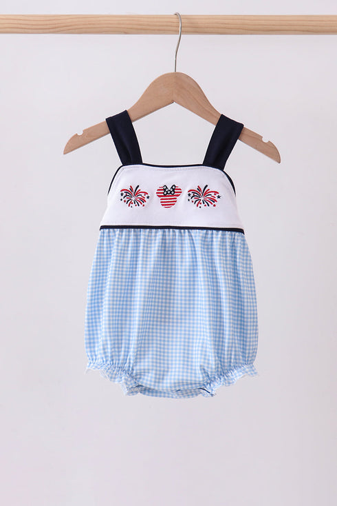 Blue character embroidery gingham bubble