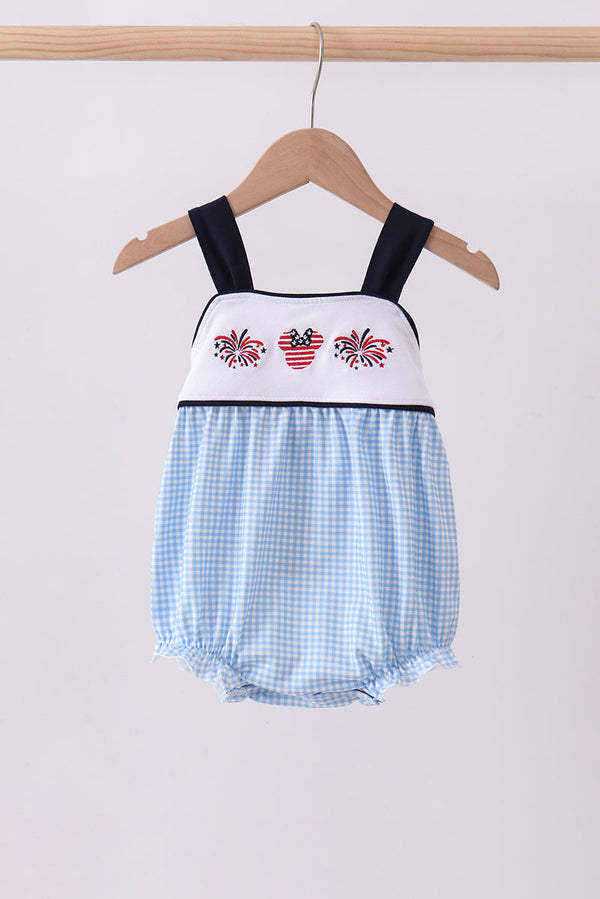 Blue character embroidery gingham bubble
