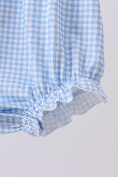 Blue character embroidery gingham bubble