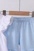 Blue character fireworks embroidery gingham ruffle shorts set