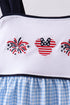 Blue character fireworks embroidery gingham dress