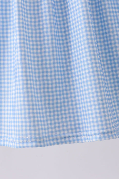 Blue character fireworks embroidery gingham dress