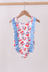 Blue cherry print ruffle swimsuit