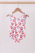 Blue cherry print ruffle swimsuit