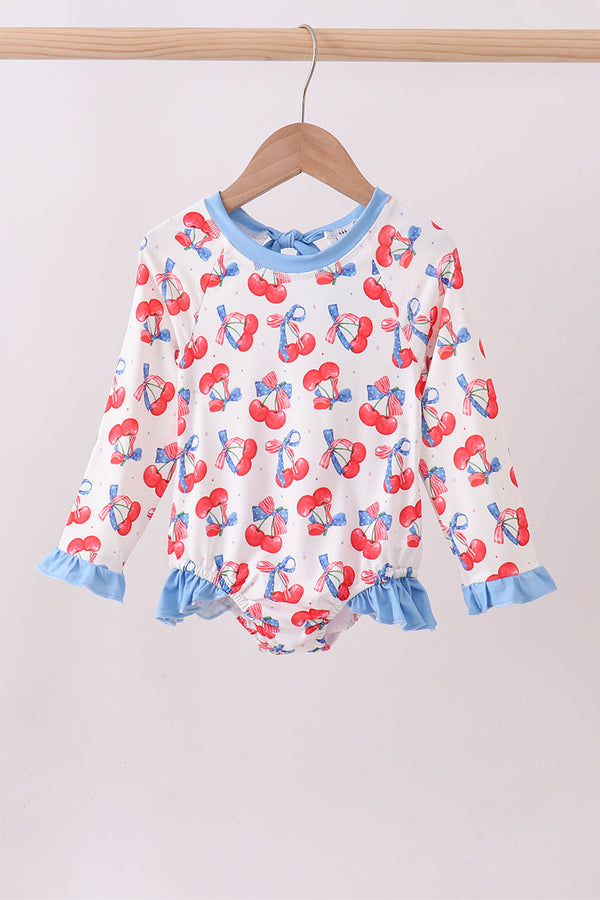 Blue cherry print rashguard