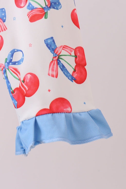 Blue cherry print rashguard