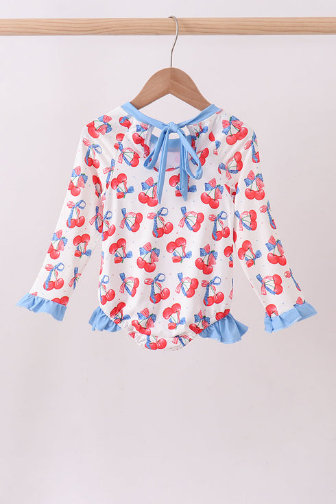 Blue cherry print rashguard