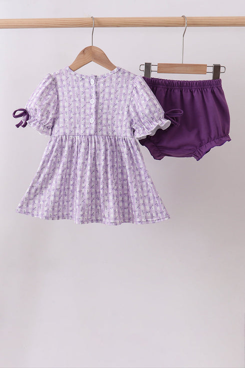 Lavender floral smocked ruffle bloomer set