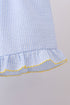Blue lemon embroidery seersucker ruffle shorts set