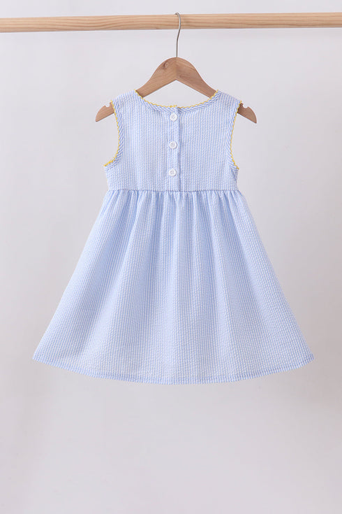 Blue lemon embroidery seersucker dress