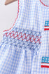 Blue flag smocked woven gingham bloomer set