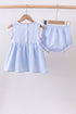 Blue flag smocked woven gingham bloomer set