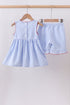 Blue flag smocked woven gingham ruffle shorts set