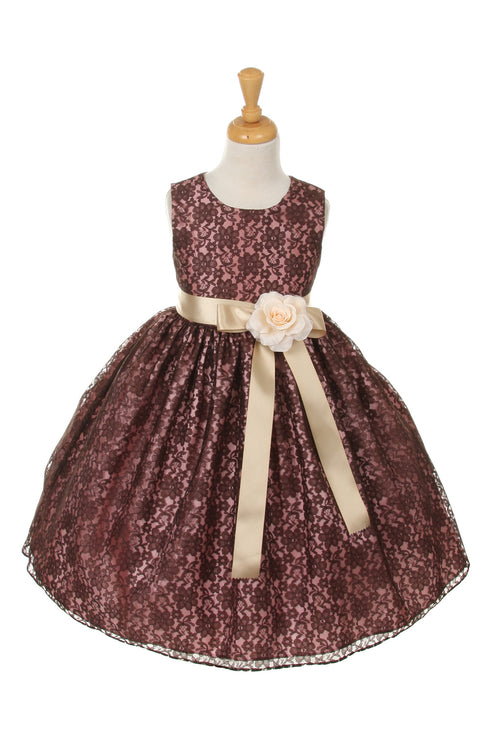 Girls Brown Champagne Satin Flower Girl Dress 2-14