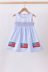 Blue flag smocked woven gingham dress