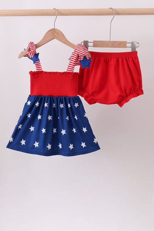 Blue star smocked bloomer set