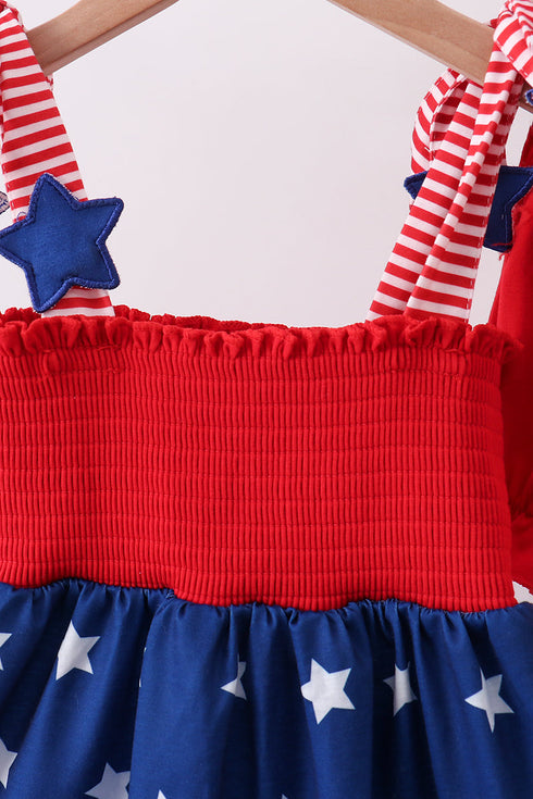 Blue star smocked ruffle shorts set