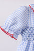 Blue flag smocked ruffle bubble