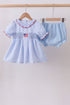 Blue flag smocked ruffle bloomer set