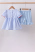 Blue flag smocked ruffle shorts set