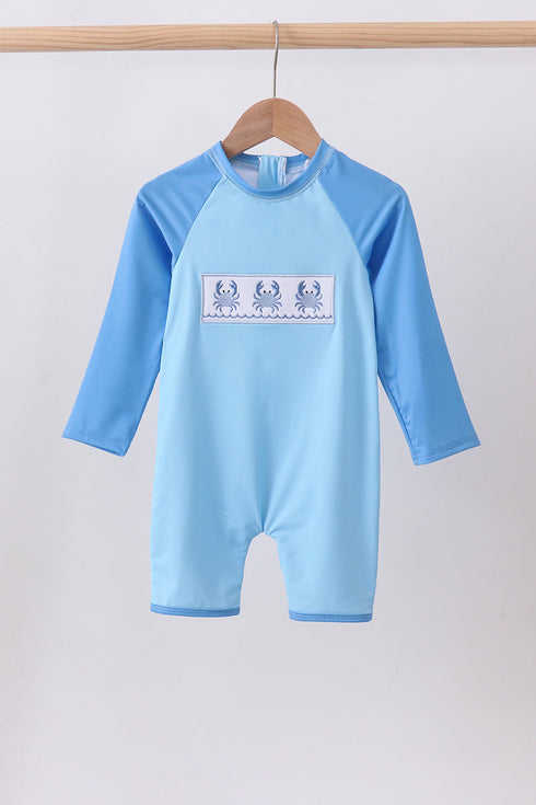 Blue crab embroidery one-piece swimsuit