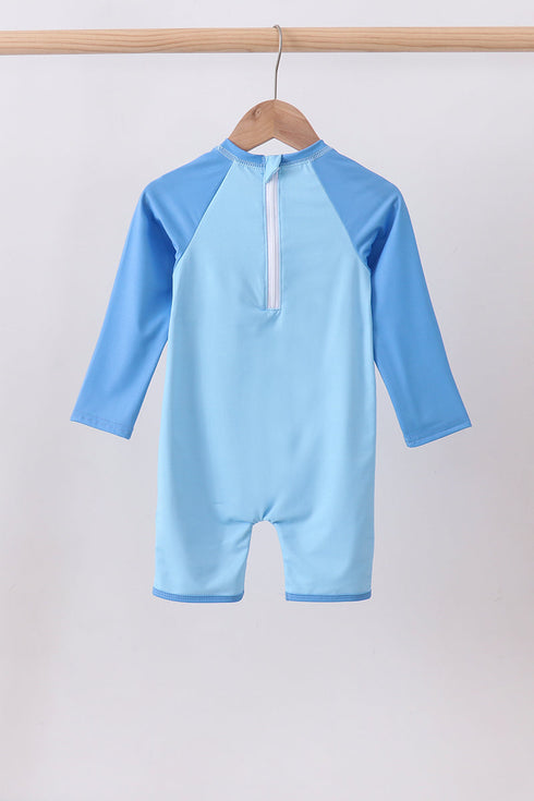 Blue crab embroidery one-piece swimsuit