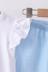 Blue flag smocked jacquard ruffle shorts set