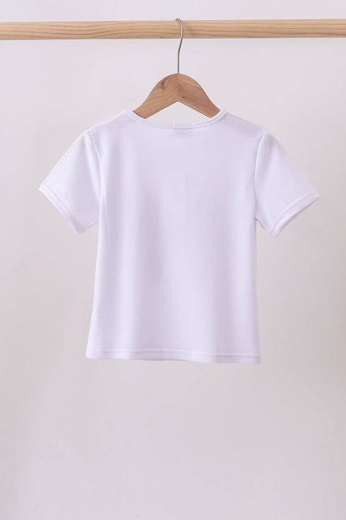 White bow sequin mom&me top