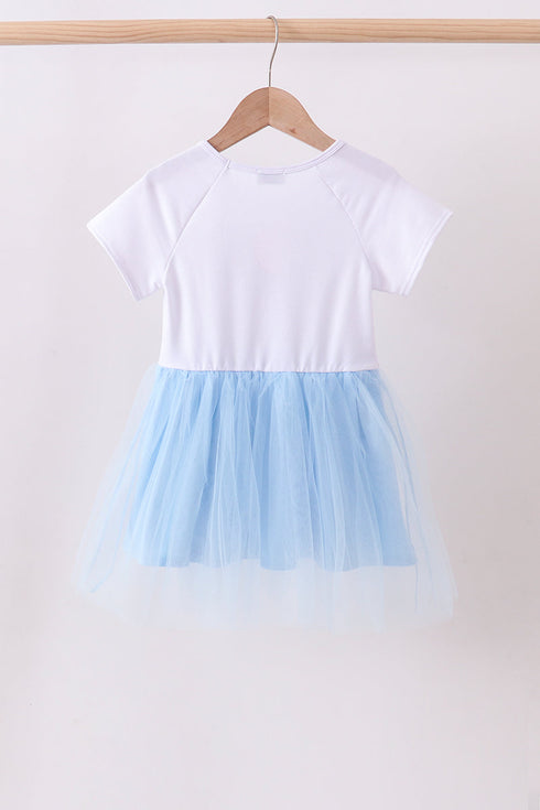 Blue bow star sequin tulle dress