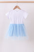 Blue bow star sequin tulle dress