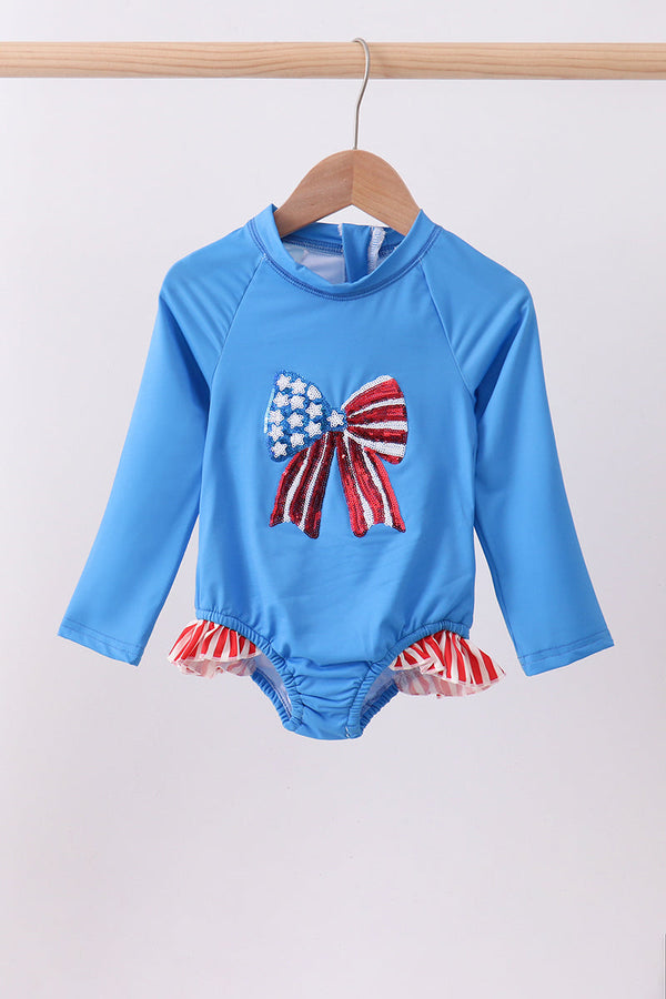 Blue bow sequin rashguard