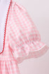 Pink flag embroidery gingham ruffle shorts set