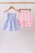 Blue Stripe Bow Smocked Seersucker Ruffle Shorts Set