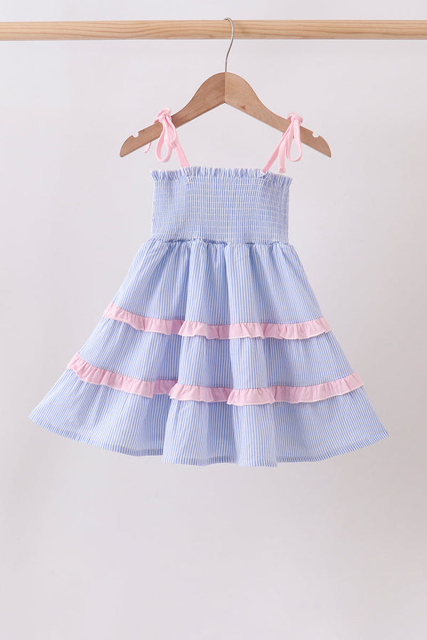 Blue Stripe Smocked Seersucker Mom Dress