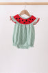 Green Watermelon Stripe Smocked Embroidered Seersucker Bubble