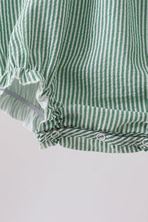 Green Watermelon Stripe Smocked Embroidered Seersucker Bubble